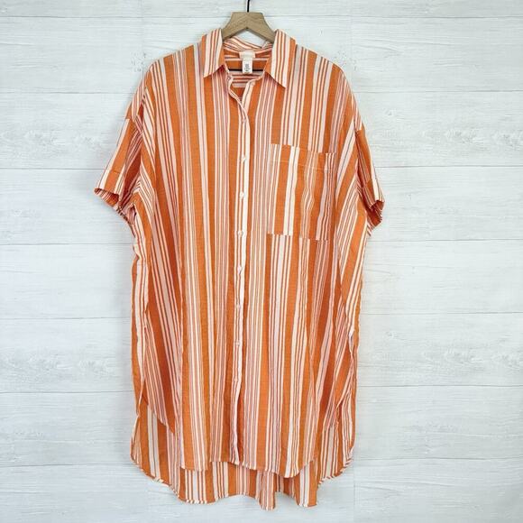 Lemlem x H&M Tunic Oversized Kaftan Shirt Dress Size M/L Striped Orange Beach - Picture 1 of 16